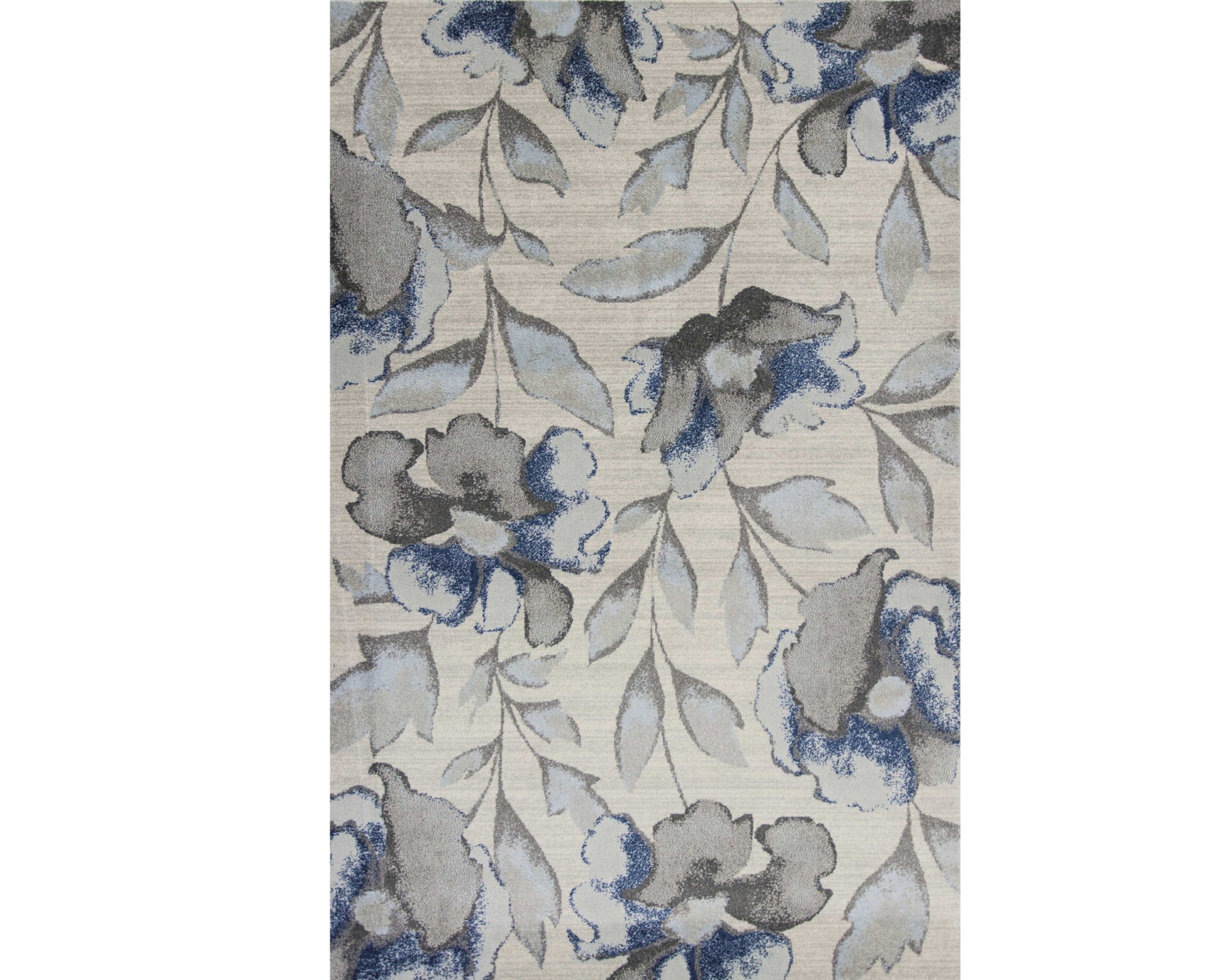7' X 10' Ivory Blue And Gray Floral Vines Area Rug-Area Rugs-DECOROLALA