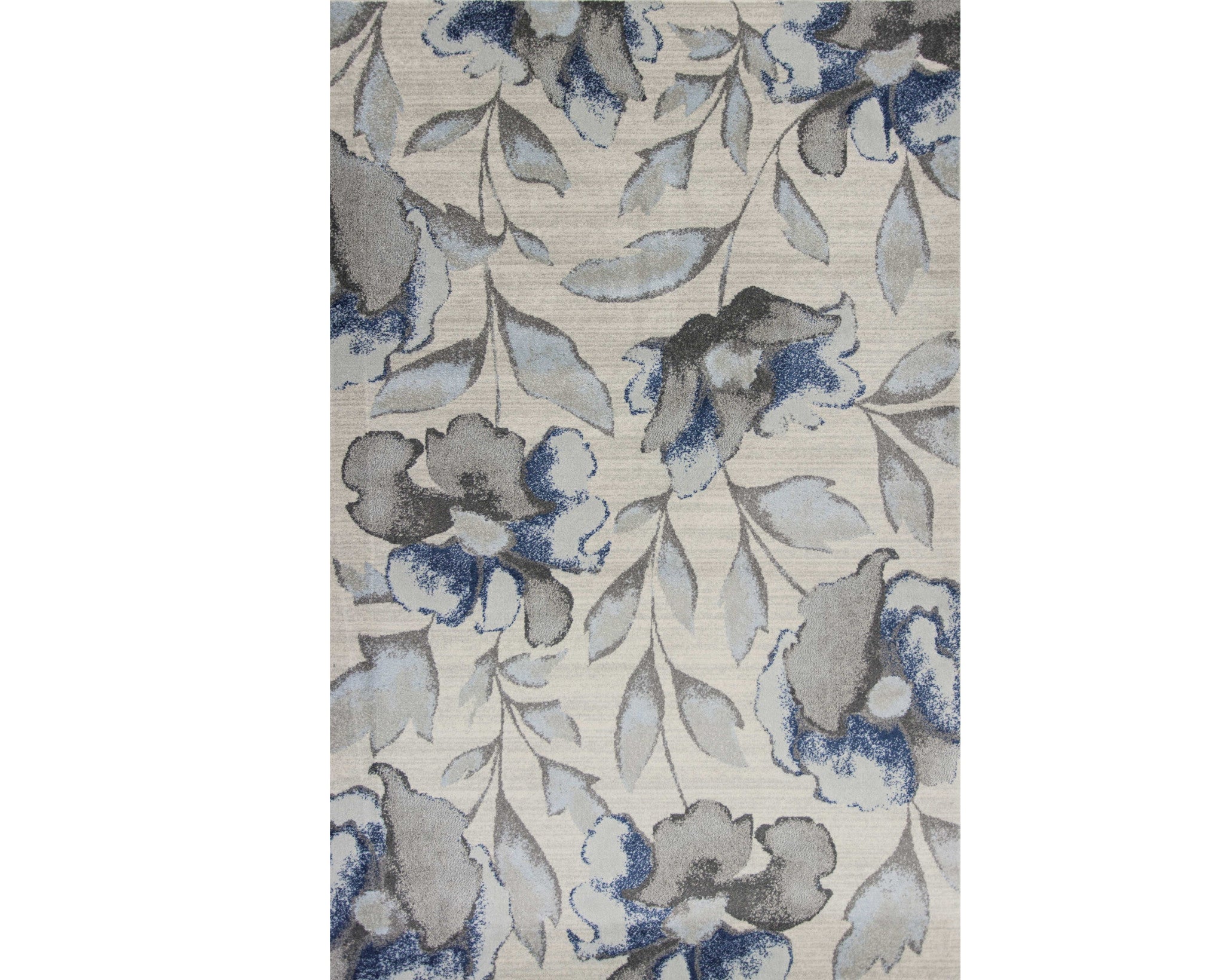 7' X 10' Ivory Blue And Gray Floral Vines Area Rug-Area Rugs-DECOROLALA