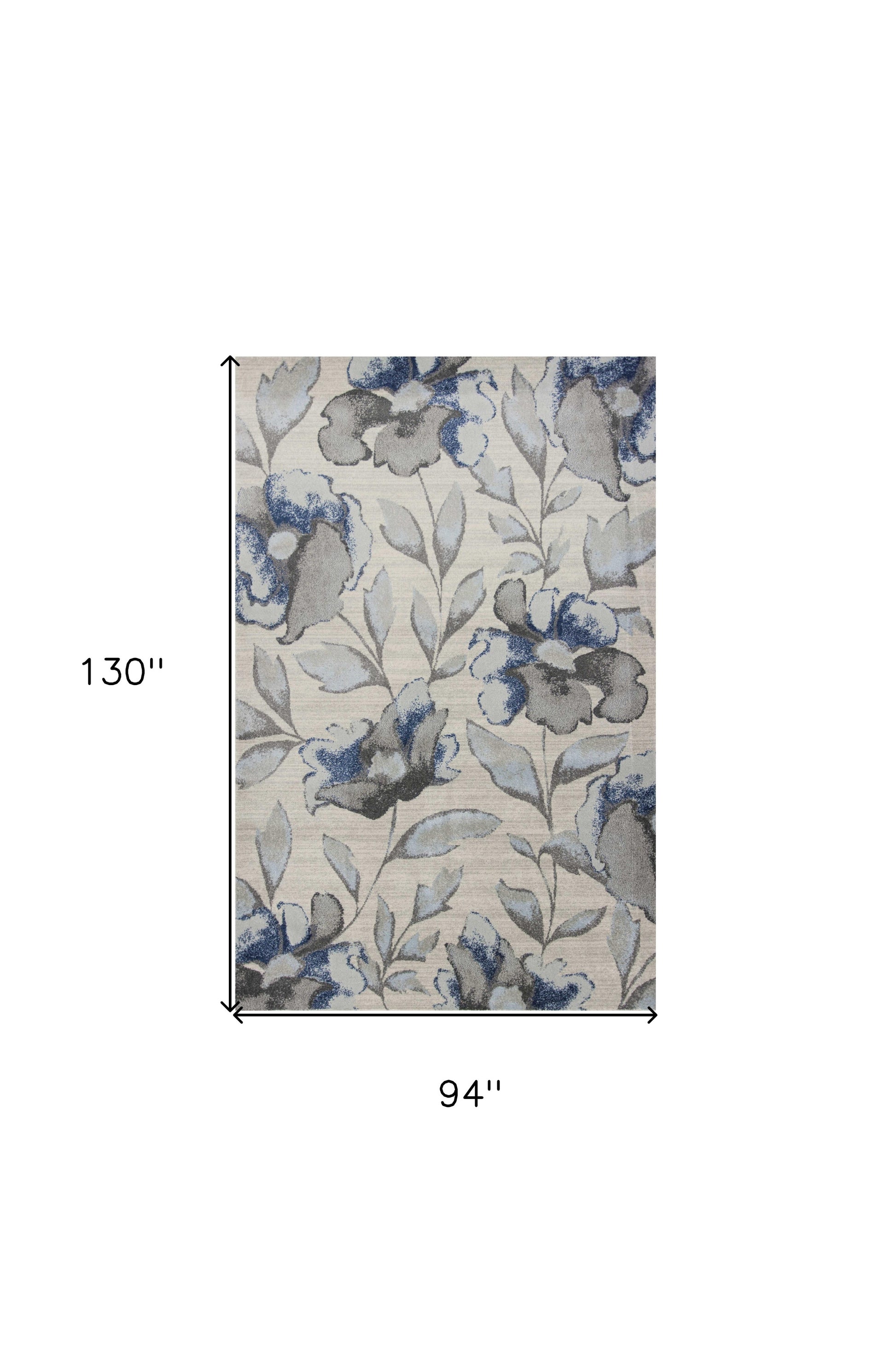 7' X 10' Ivory Blue And Gray Floral Vines Area Rug-Area Rugs-DECOROLALA
