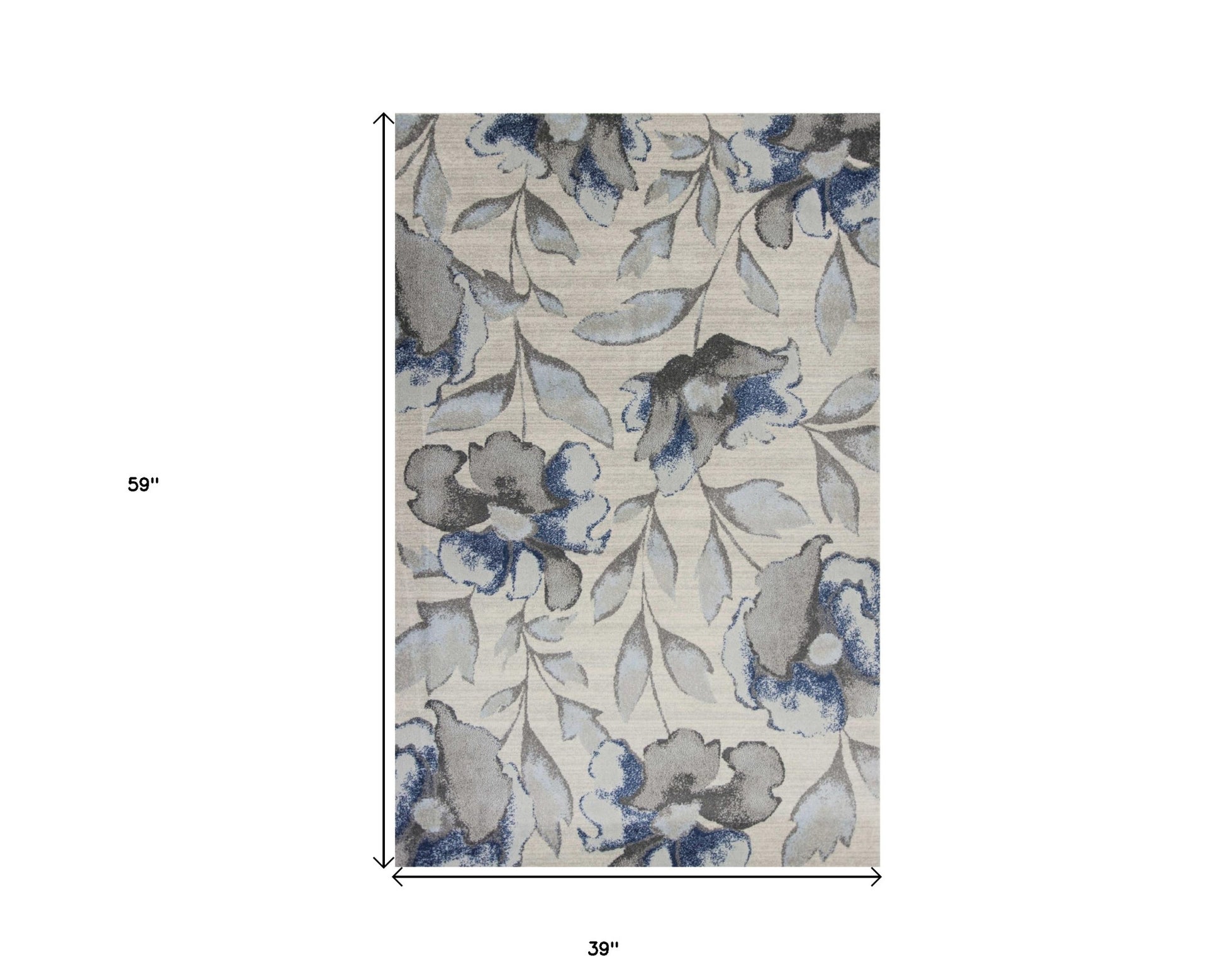 7' X 10' Ivory Blue And Gray Floral Vines Area Rug-Area Rugs-DECOROLALA