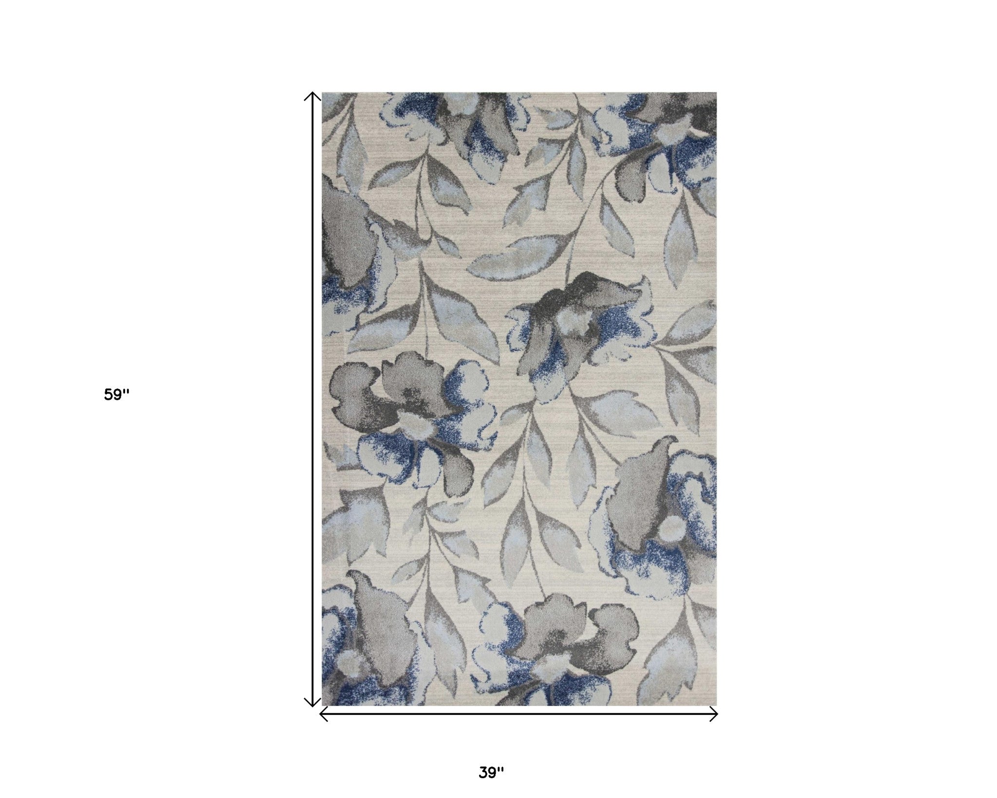 7' X 10' Ivory Blue And Gray Floral Vines Area Rug-Area Rugs-DECOROLALA