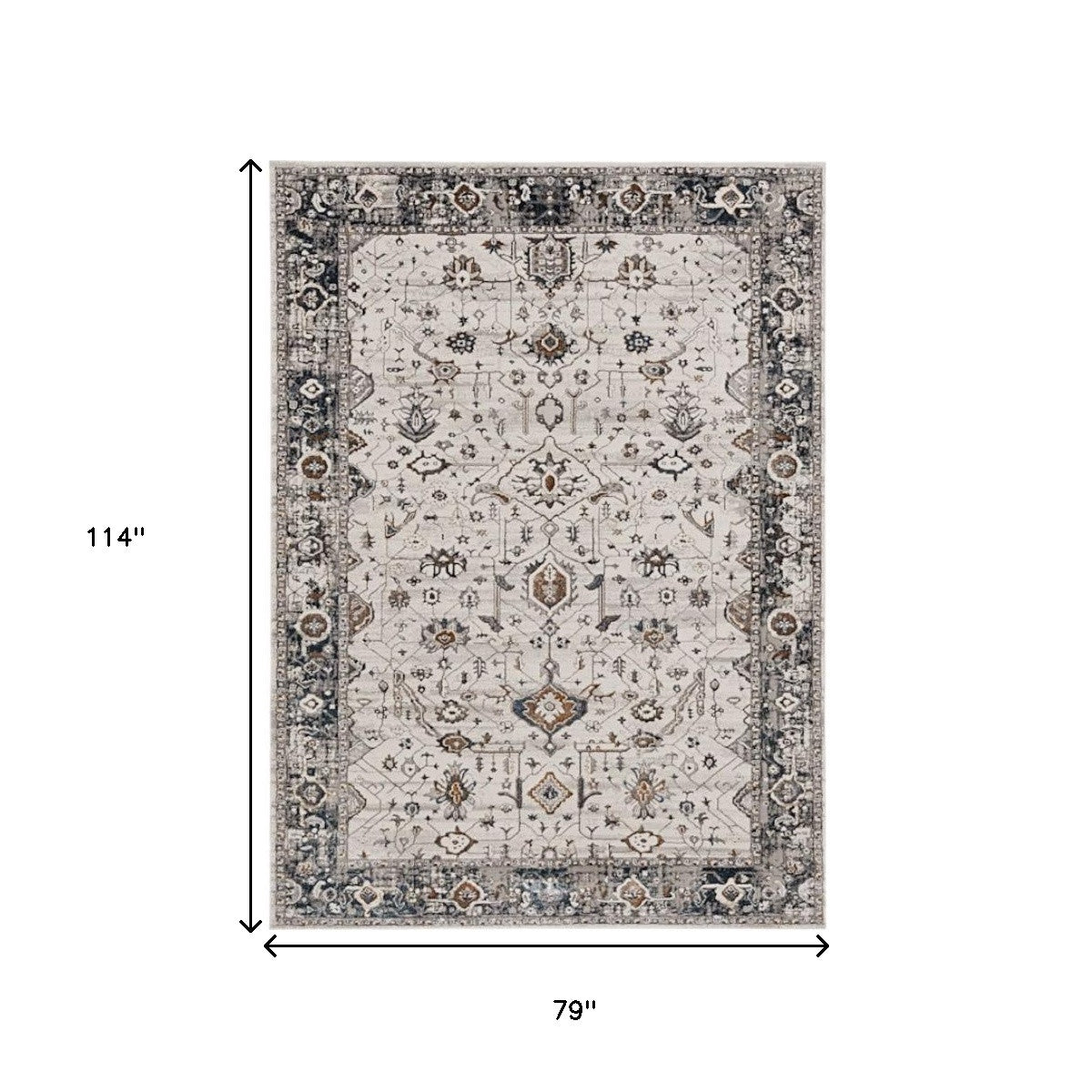 7' X 10' Ivory Gray And Brown Floral Area Rug-Area Rugs-DECOROLALA