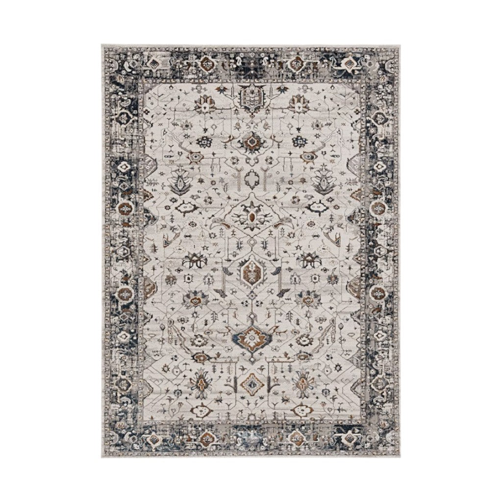 7' X 10' Ivory Gray And Brown Floral Area Rug-Area Rugs-DECOROLALA
