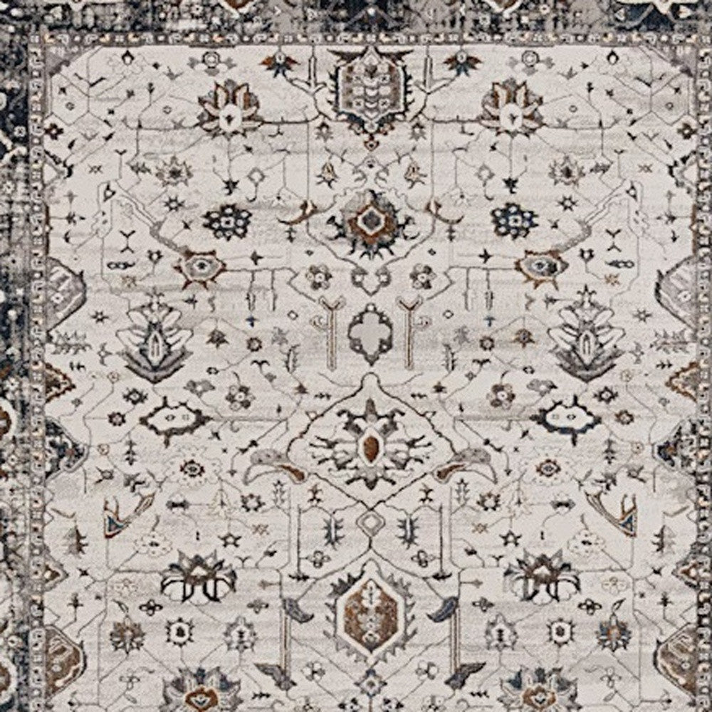7' X 10' Ivory Gray And Brown Floral Area Rug-Area Rugs-DECOROLALA