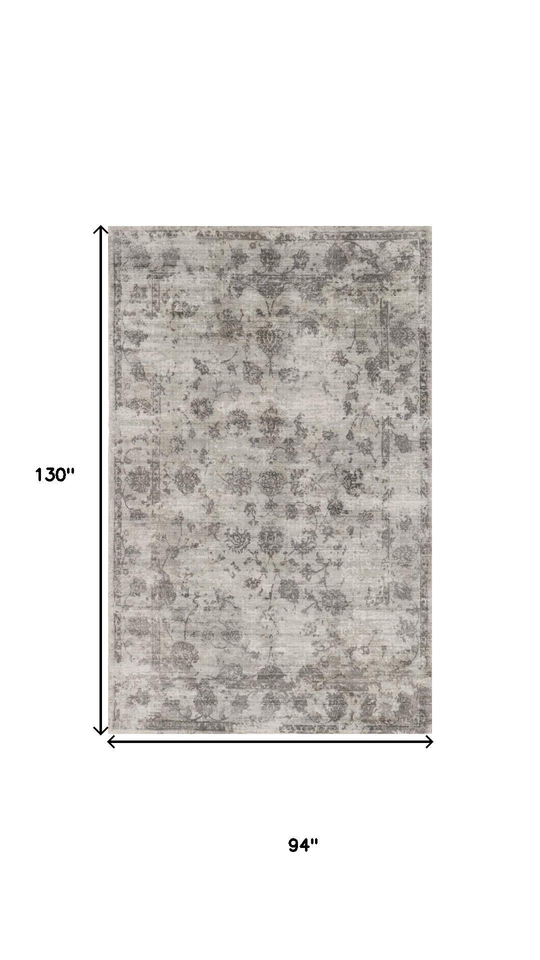 7' X 10' Ivory Gray And Brown Floral Area Rug-Area Rugs-DECOROLALA
