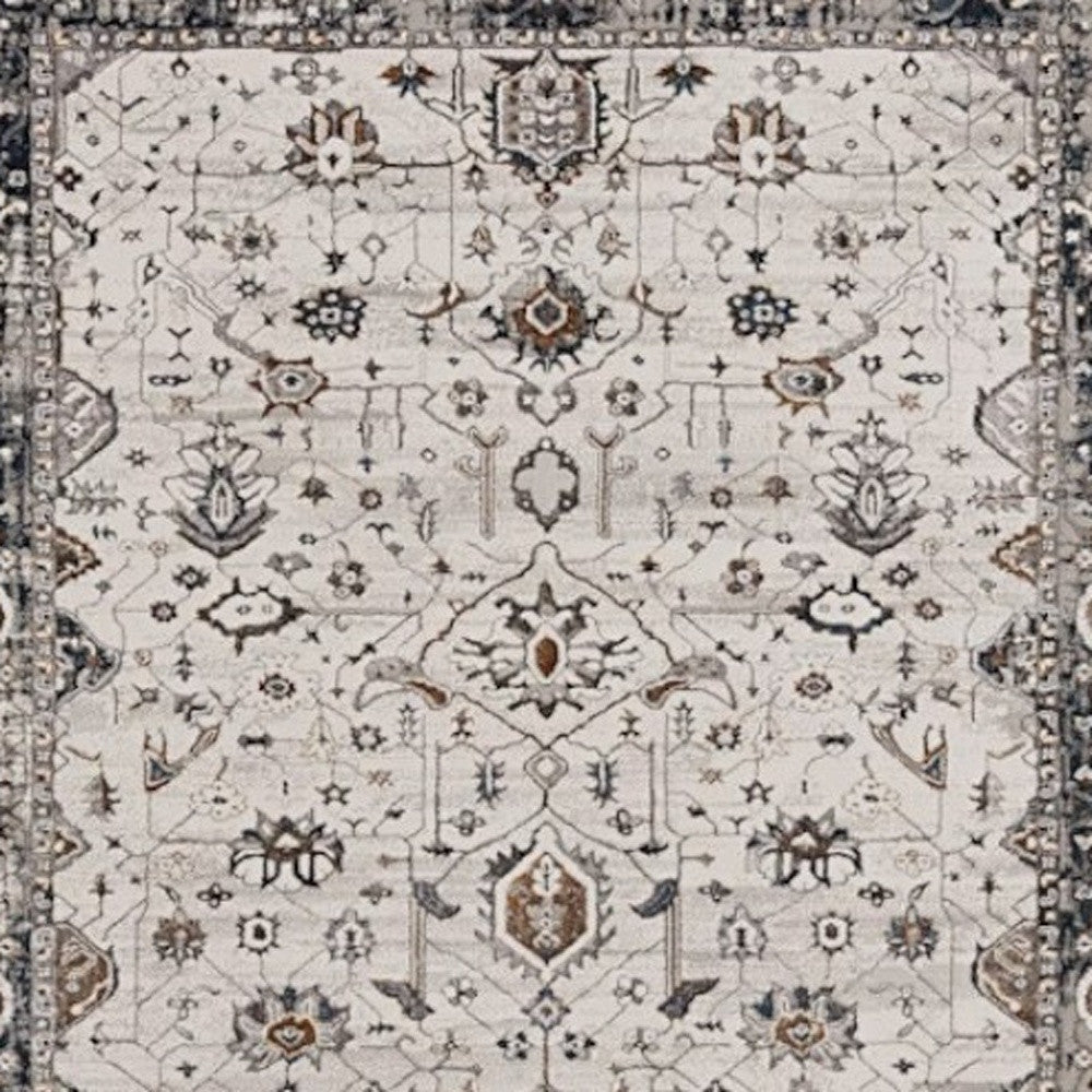 7' X 10' Ivory Gray And Brown Floral Area Rug-Area Rugs-DECOROLALA
