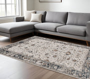 7' X 10' Ivory Gray And Brown Floral Area Rug-Area Rugs-DECOROLALA