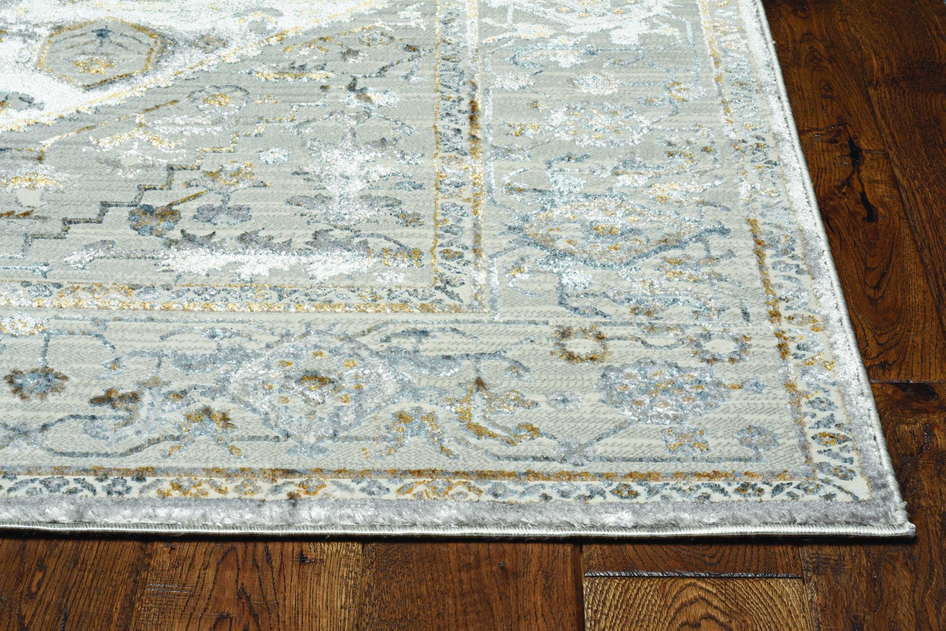 7' X 10' Ivory Gray And Brown Floral Medallion Area Rug-Area Rugs-DECOROLALA