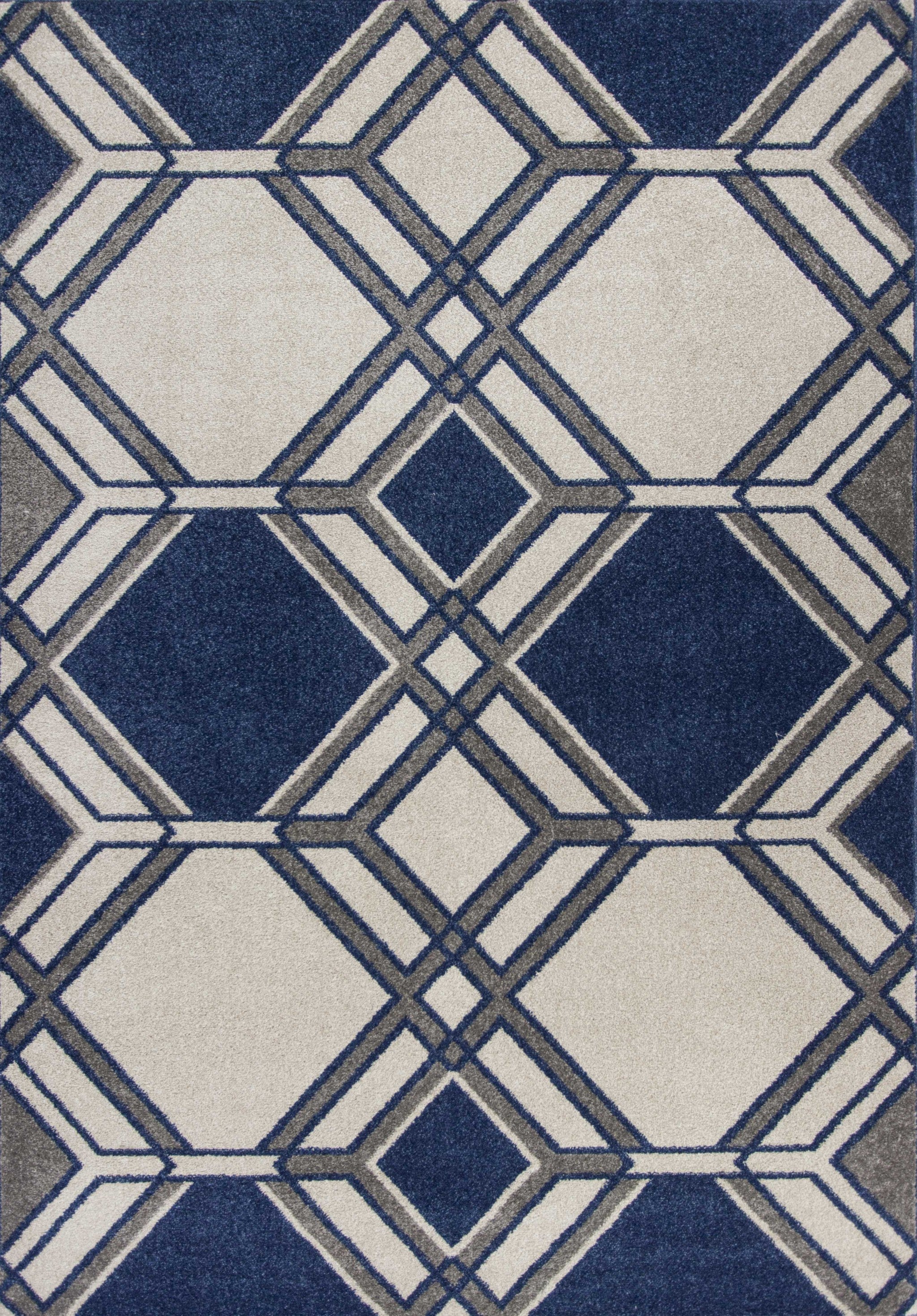 7' X 10' Ivory and Blue Geometric Indoor Outdoor Area Rug-Outdoor Rugs-DECOROLALA