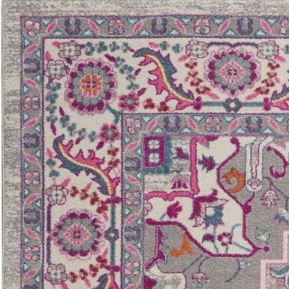 7' X 10' Light Gray And Pink Medallion Area Rug-Area Rugs-DECOROLALA