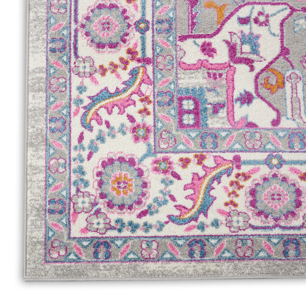 7' X 10' Light Gray And Pink Medallion Area Rug-Area Rugs-DECOROLALA