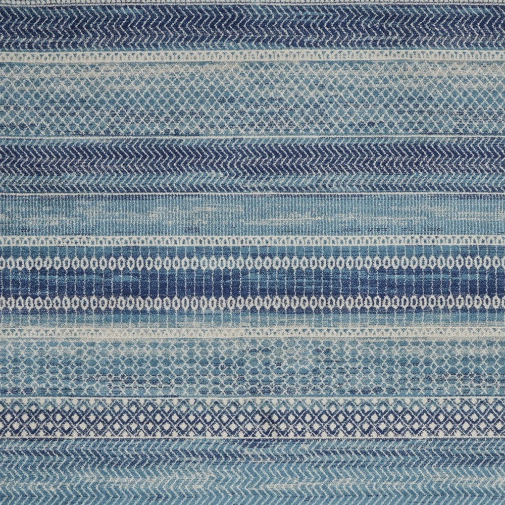 7' X 10' Navy Blue And Ivory Southwestern Area Rug-Area Rugs-DECOROLALA