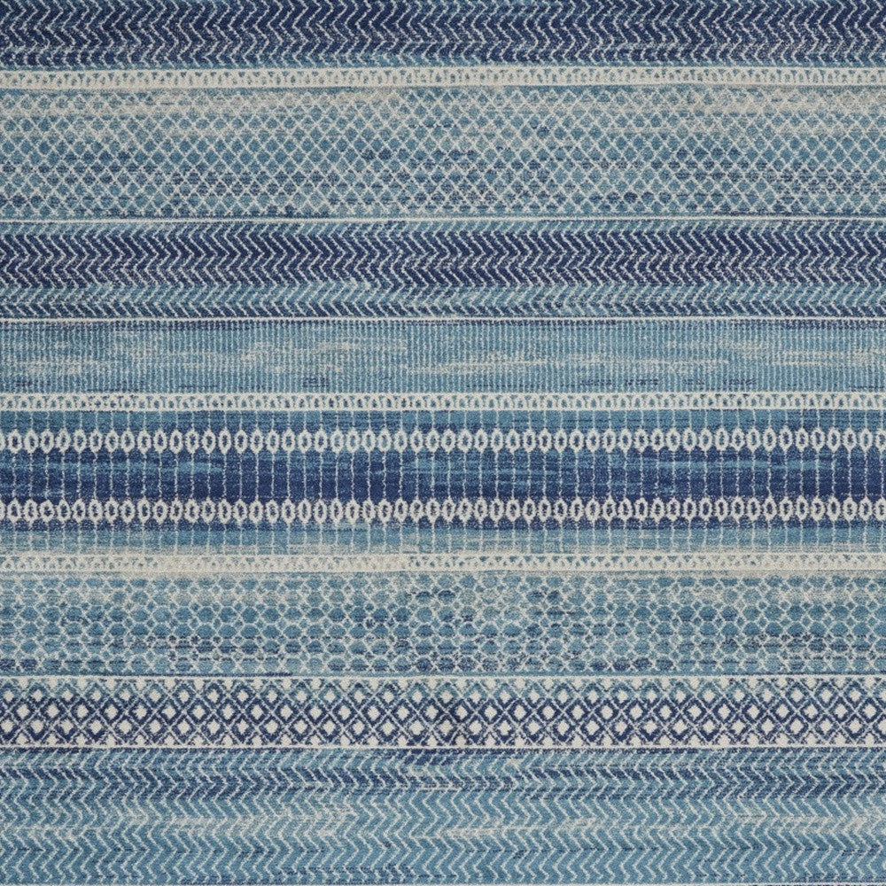 7' X 10' Navy Blue And Ivory Southwestern Area Rug-Area Rugs-DECOROLALA