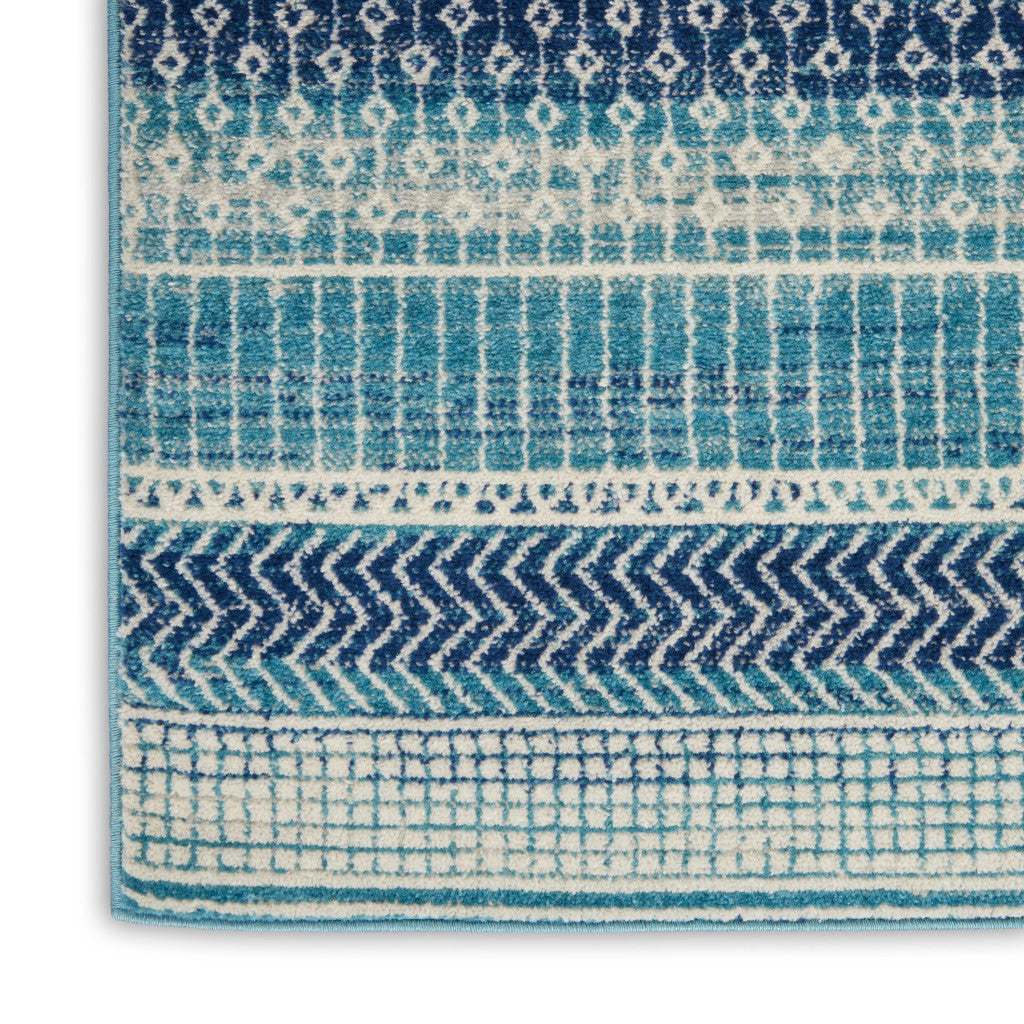 7' X 10' Navy Blue And Ivory Southwestern Area Rug-Area Rugs-DECOROLALA