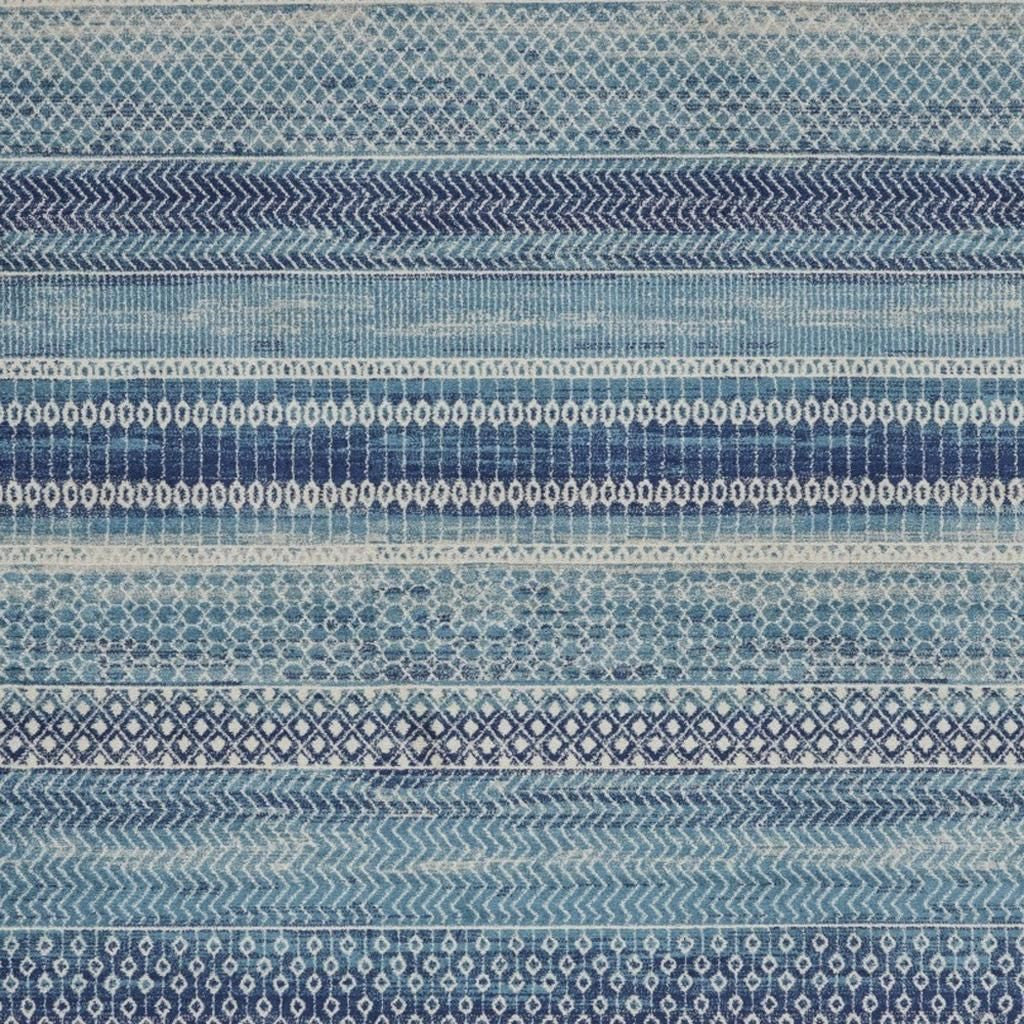 7' X 10' Navy Blue And Ivory Southwestern Area Rug-Area Rugs-DECOROLALA