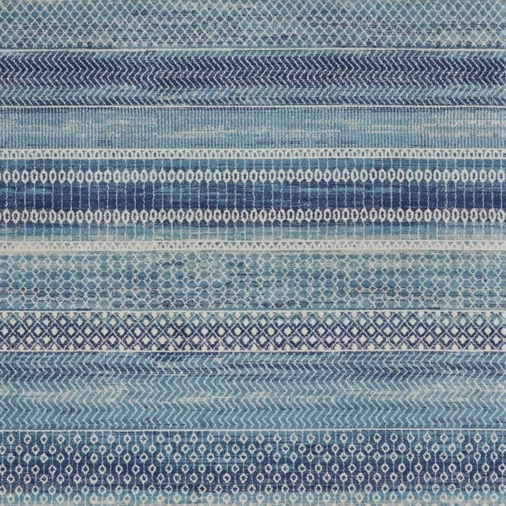 7' X 10' Navy Blue And Ivory Southwestern Area Rug-Area Rugs-DECOROLALA