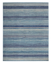 7' X 10' Navy Blue And Ivory Southwestern Area Rug-Area Rugs-DECOROLALA