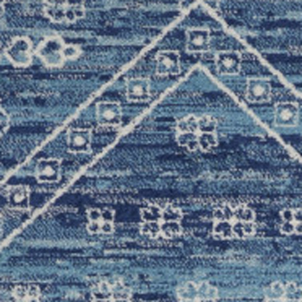 7' X 10' Navy Blue And Ivory Tribal Area Rug-Area Rugs-DECOROLALA