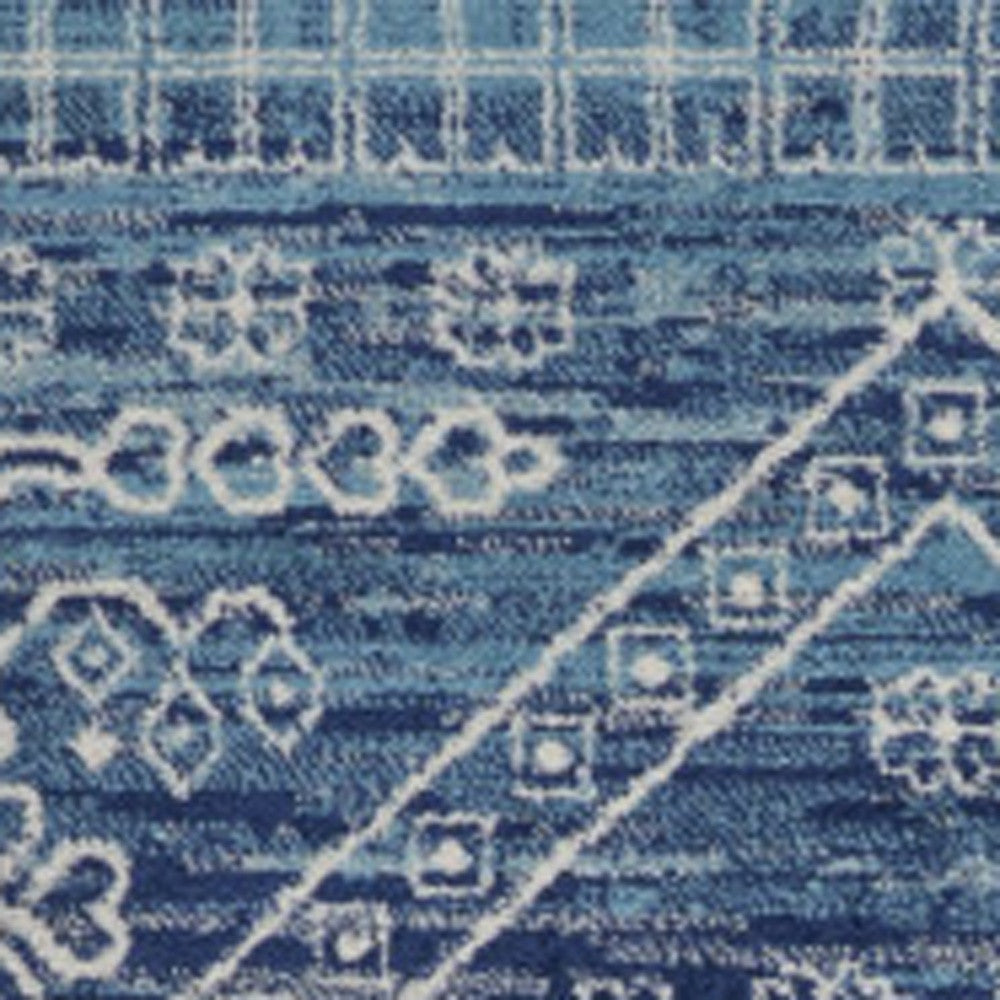 7' X 10' Navy Blue And Ivory Tribal Area Rug-Area Rugs-DECOROLALA
