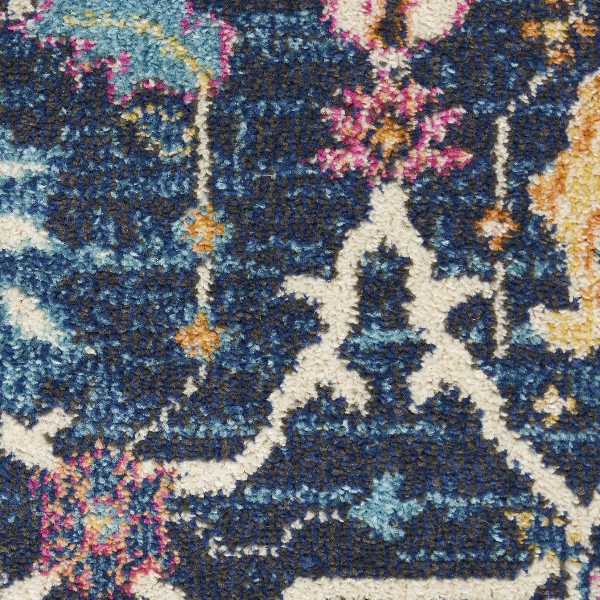 7' X 10' Navy Blue Yellow And Pink Floral Area Rug-Area Rugs-DECOROLALA