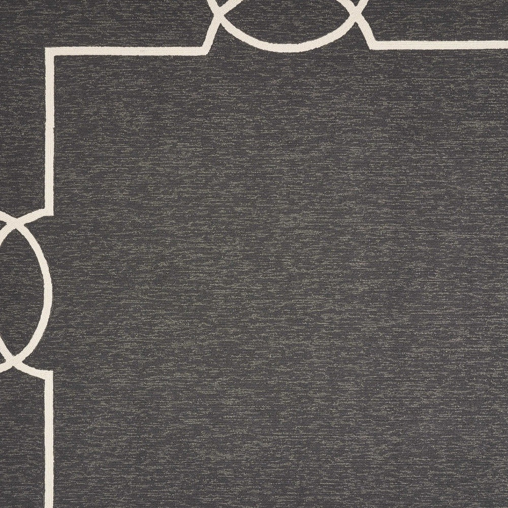 7' X 10' Onyx And White Geometric Handmade Indoor Outdoor Area Rug-Outdoor Rugs-DECOROLALA