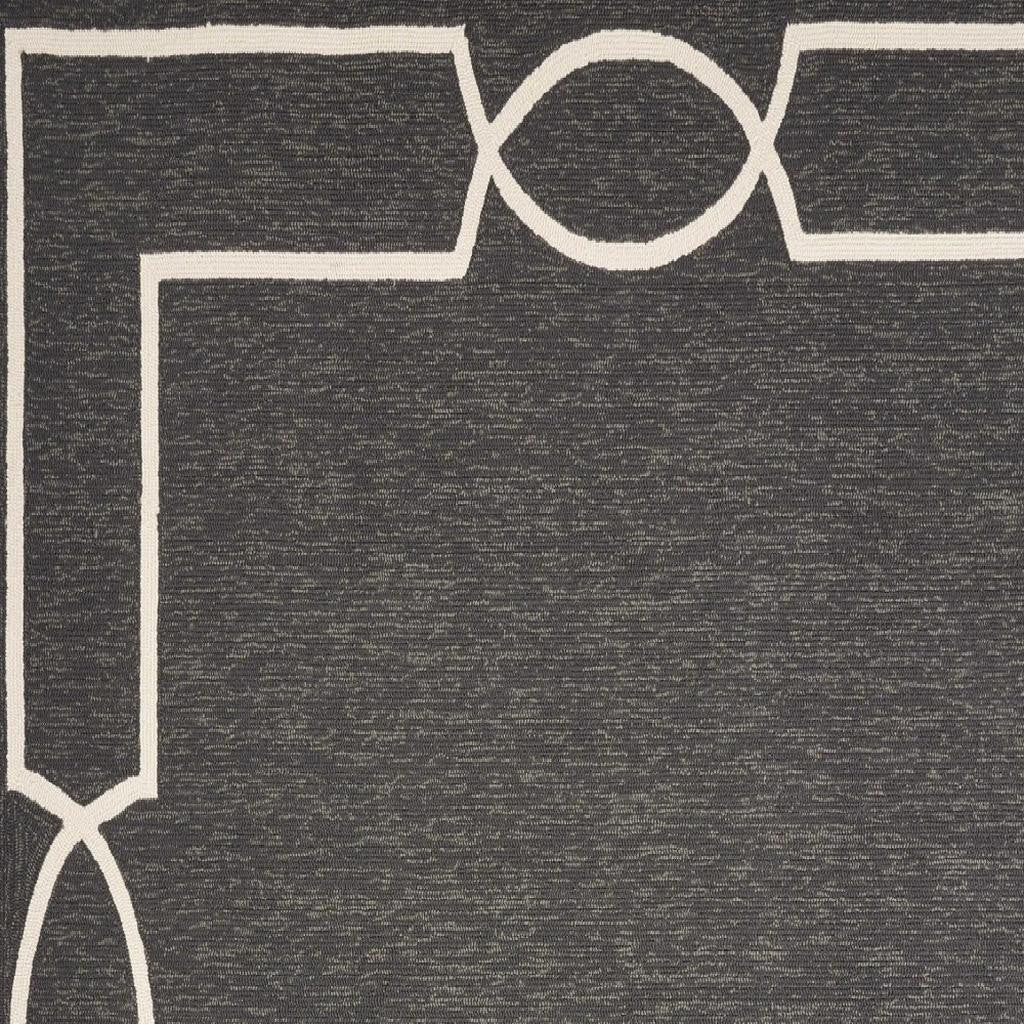 7' X 10' Onyx And White Geometric Handmade Indoor Outdoor Area Rug-Outdoor Rugs-DECOROLALA