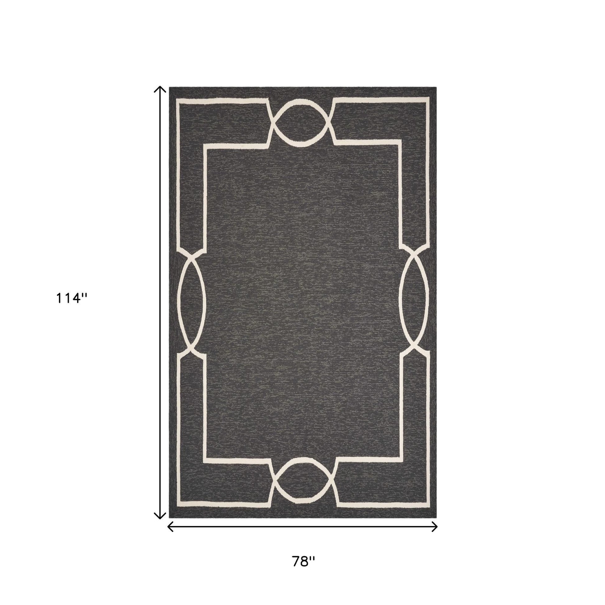 7' X 10' Onyx And White Geometric Handmade Indoor Outdoor Area Rug-Outdoor Rugs-DECOROLALA