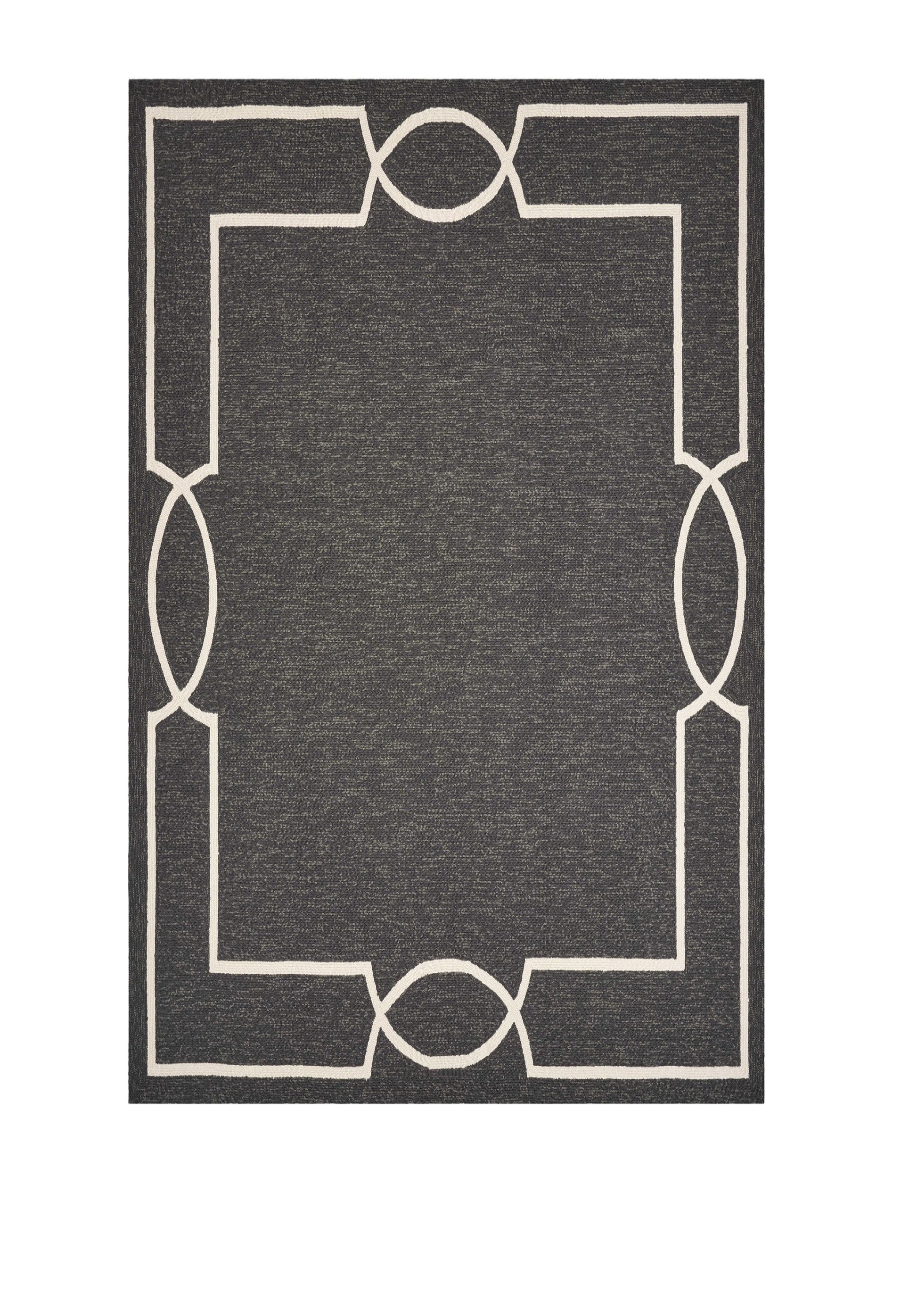 7' X 10' Onyx And White Geometric Handmade Indoor Outdoor Area Rug-Outdoor Rugs-DECOROLALA