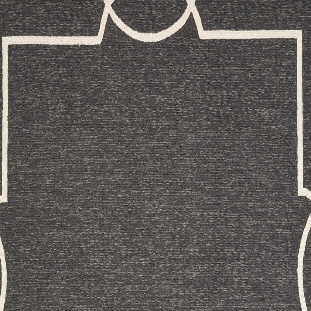 7' X 10' Onyx And White Geometric Handmade Indoor Outdoor Area Rug-Outdoor Rugs-DECOROLALA