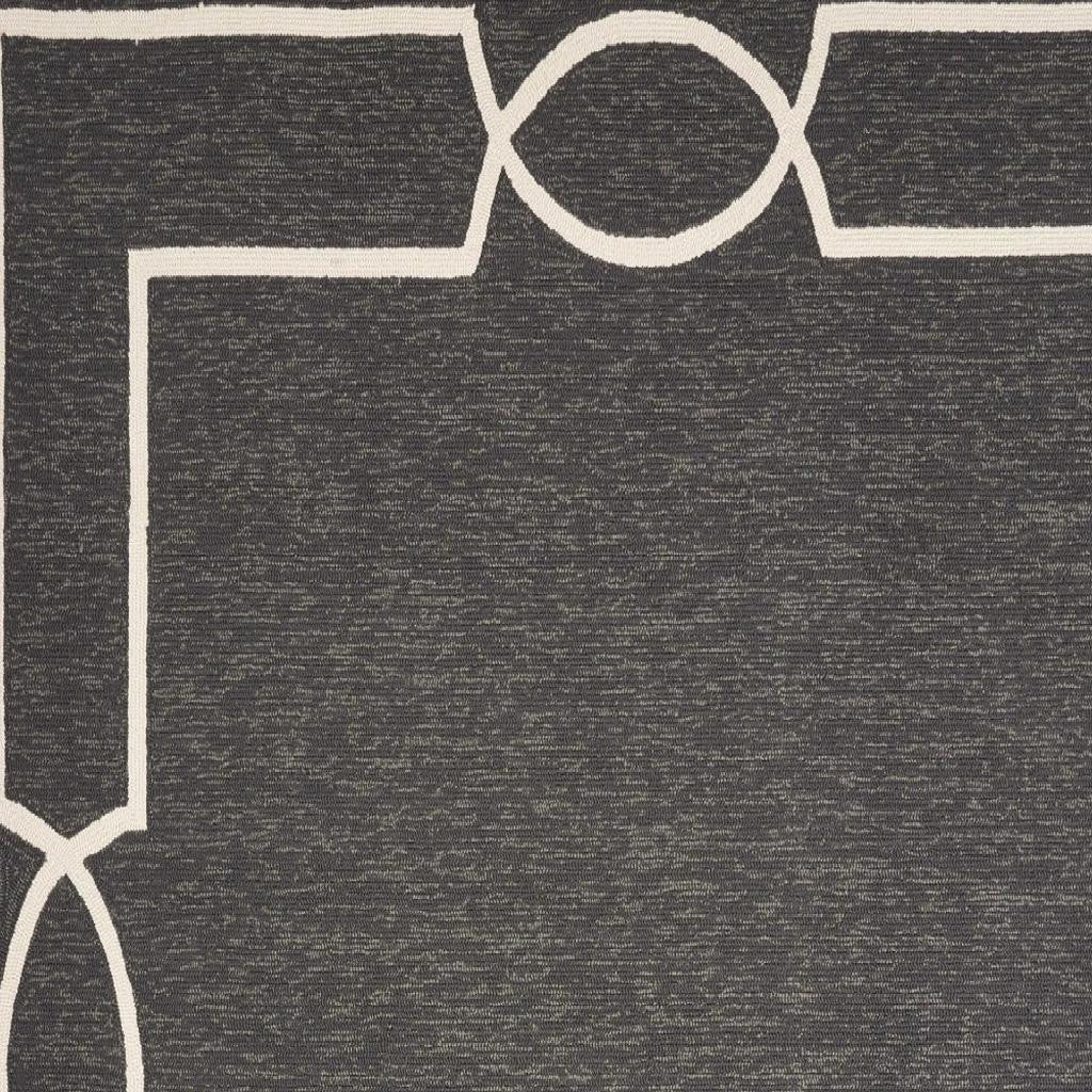 7' X 10' Onyx And White Geometric Handmade Indoor Outdoor Area Rug-Outdoor Rugs-DECOROLALA