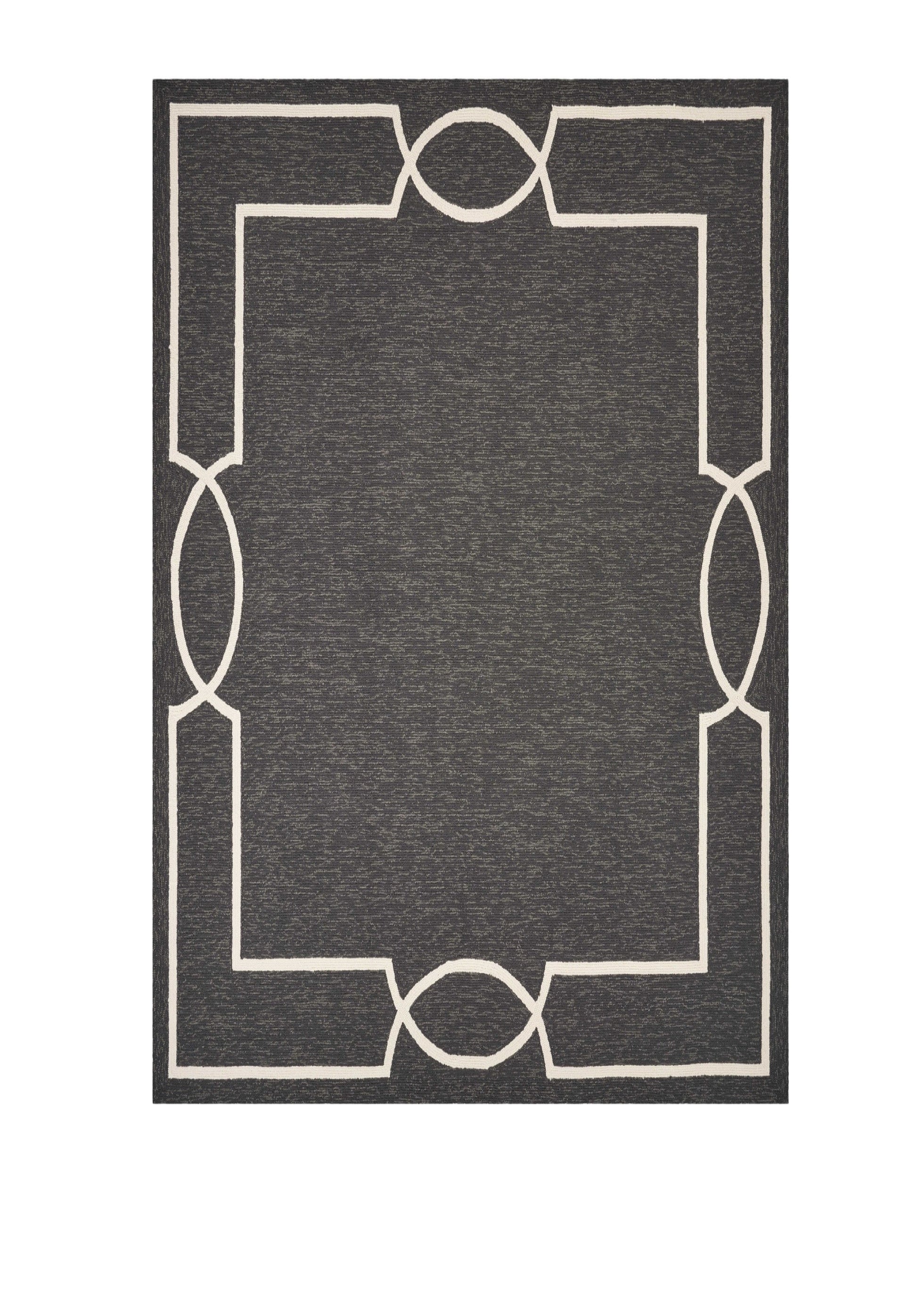 7' X 10' Onyx And White Geometric Handmade Indoor Outdoor Area Rug-Outdoor Rugs-DECOROLALA