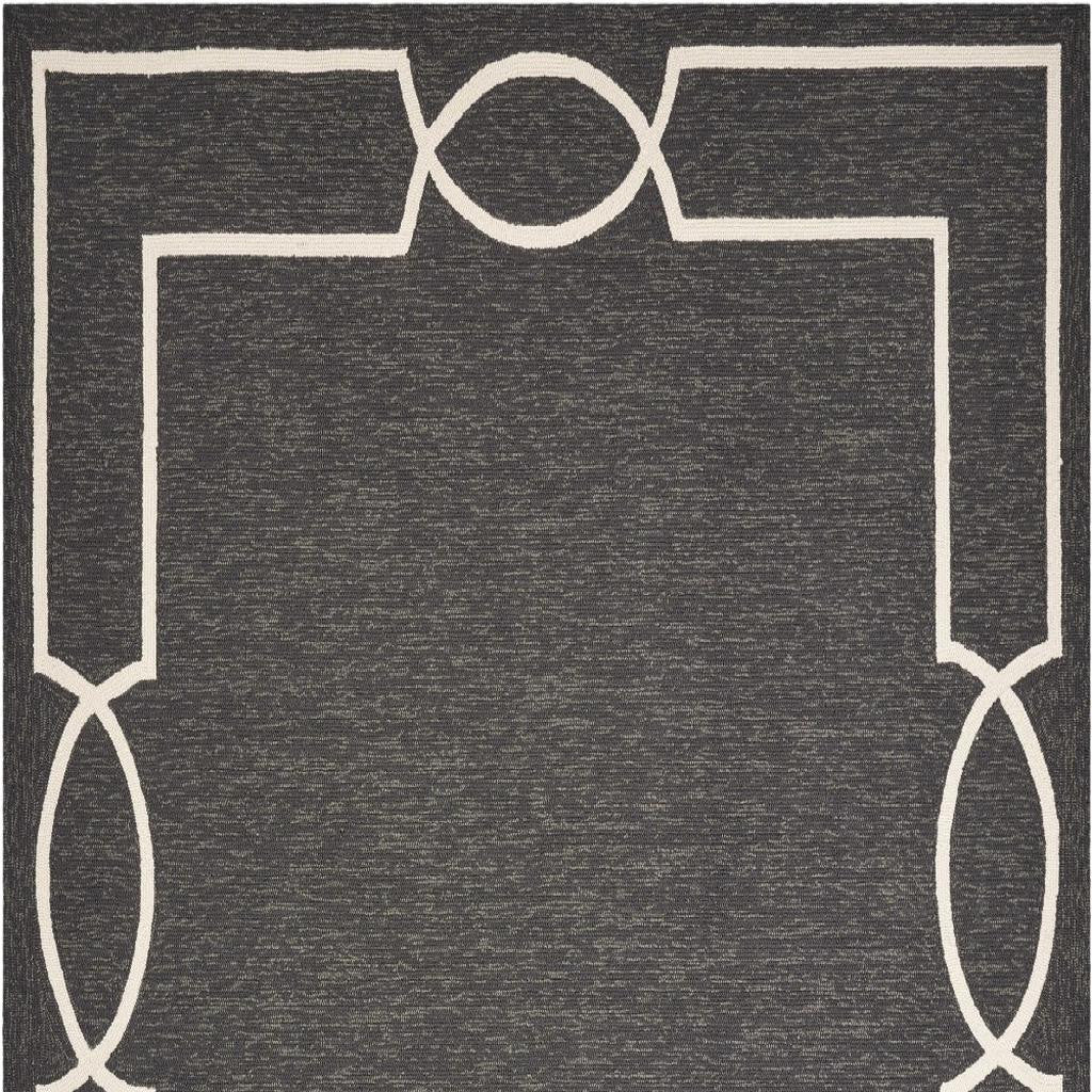 7' X 10' Onyx And White Geometric Handmade Indoor Outdoor Area Rug-Outdoor Rugs-DECOROLALA