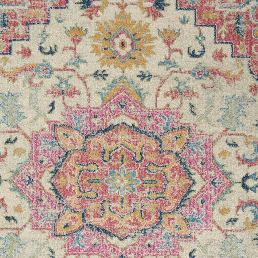 7' X 10' Pink And Ivory Southwestern Distressed Area Rug-Area Rugs-DECOROLALA