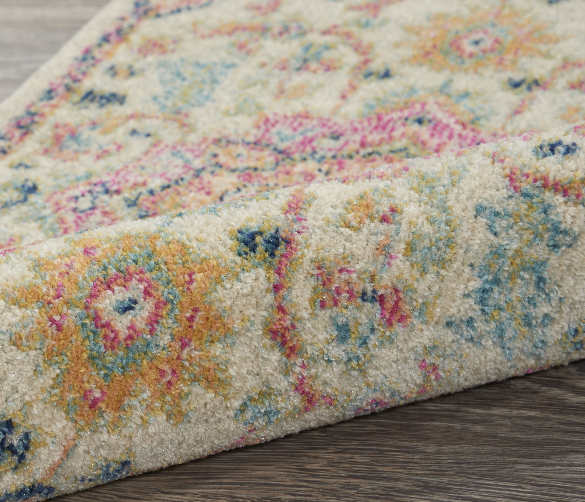 7' X 10' Pink And Ivory Southwestern Distressed Area Rug-Area Rugs-DECOROLALA