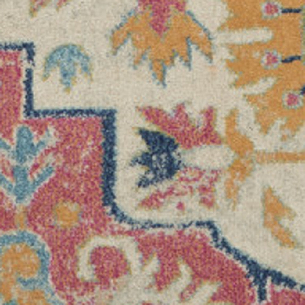 7' X 10' Pink And Ivory Southwestern Distressed Area Rug-Area Rugs-DECOROLALA