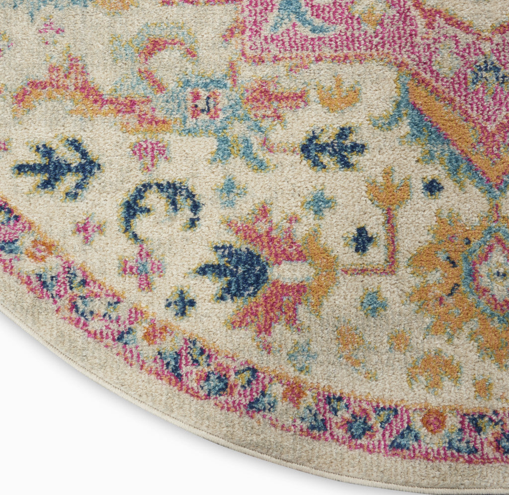 7' X 10' Pink And Ivory Southwestern Distressed Area Rug-Area Rugs-DECOROLALA