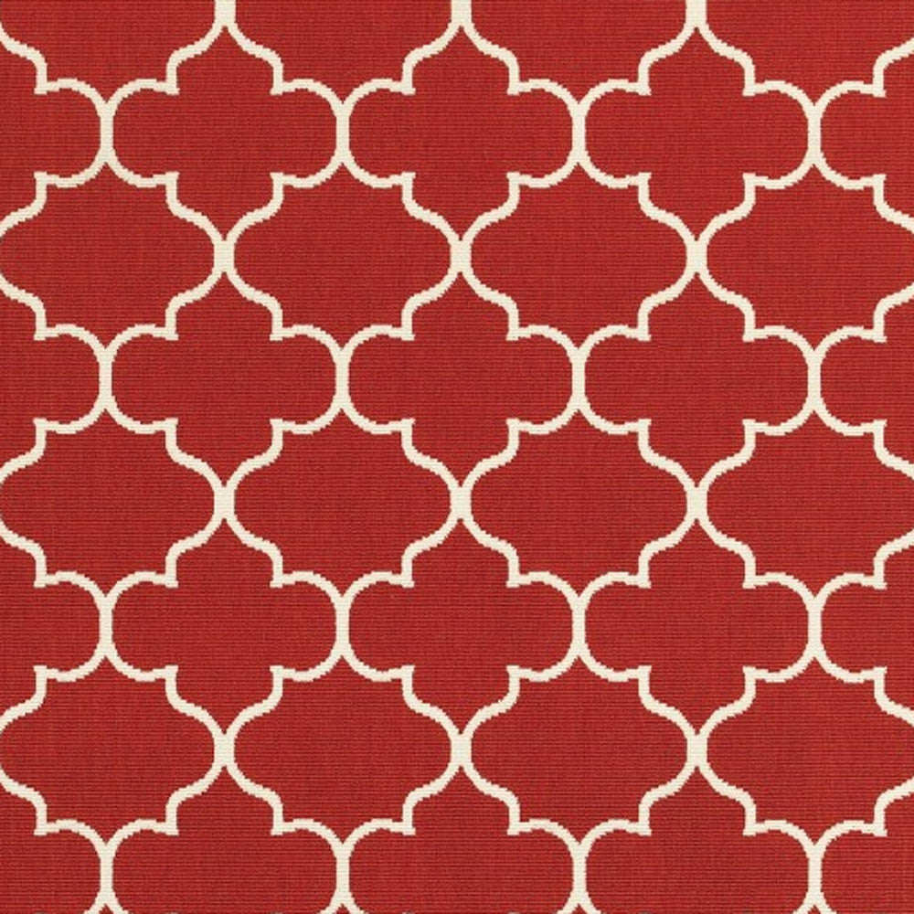 7' X 10' Red And Ivory Indoor Outdoor Area Rug-Outdoor Rugs-DECOROLALA