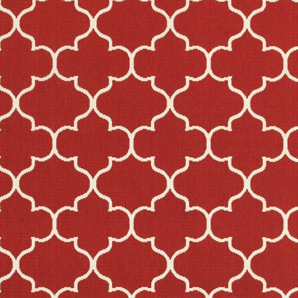 7' X 10' Red And Ivory Indoor Outdoor Area Rug-Outdoor Rugs-DECOROLALA