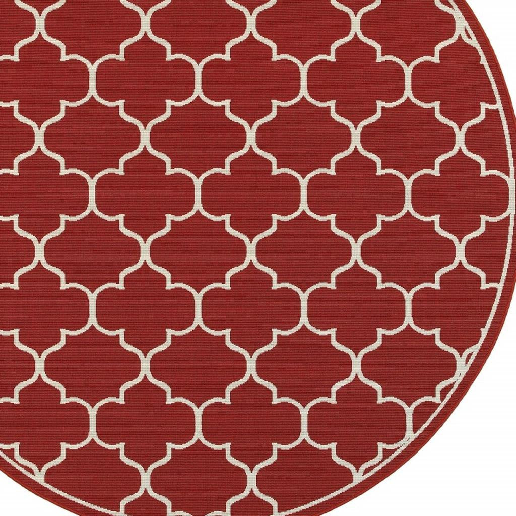 7' X 10' Red And Ivory Indoor Outdoor Area Rug-Outdoor Rugs-DECOROLALA