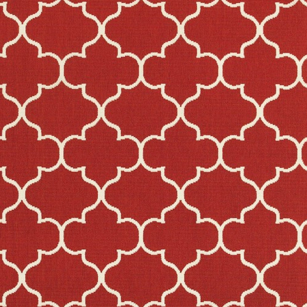 7' X 10' Red And Ivory Indoor Outdoor Area Rug-Outdoor Rugs-DECOROLALA