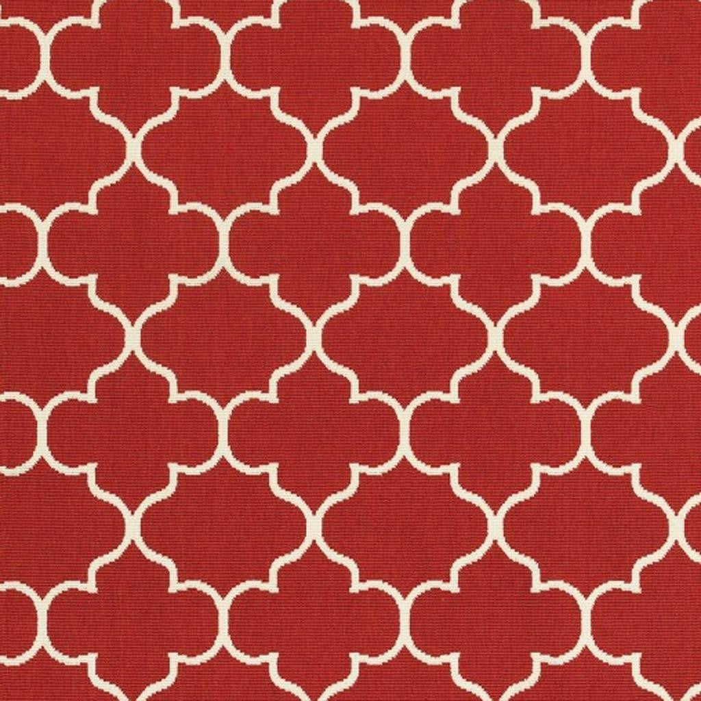 7' X 10' Red And Ivory Indoor Outdoor Area Rug-Outdoor Rugs-DECOROLALA