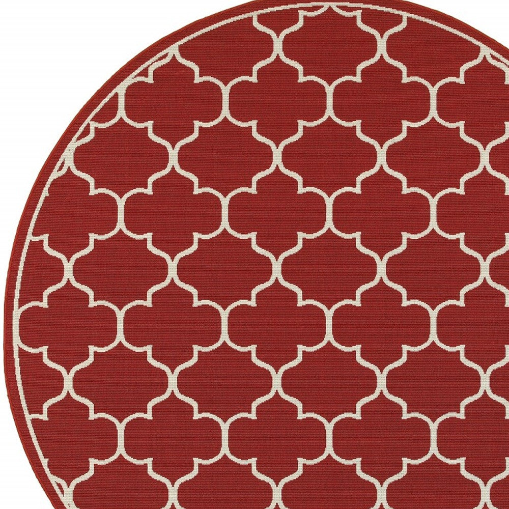 7' X 10' Red And Ivory Indoor Outdoor Area Rug-Outdoor Rugs-DECOROLALA