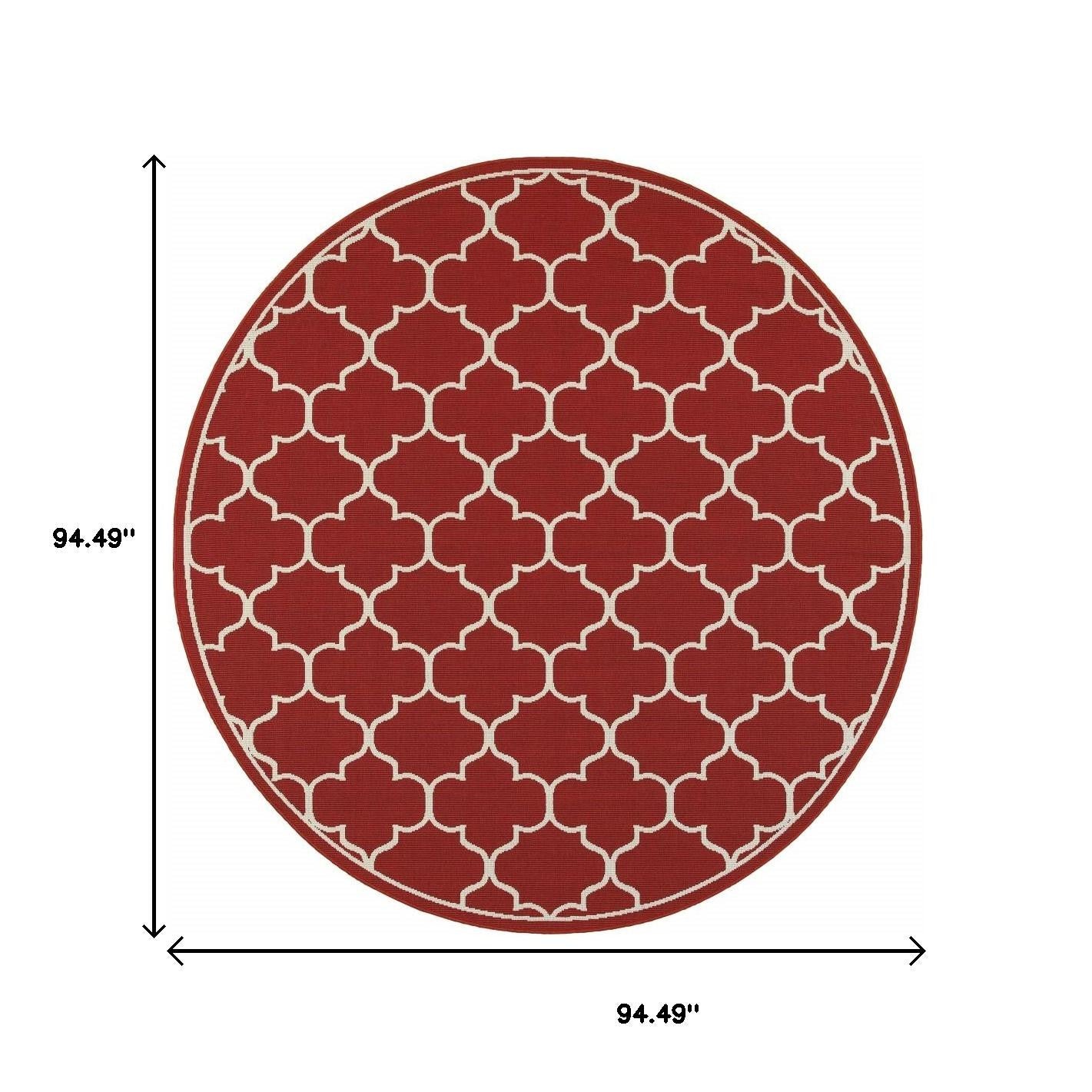 7' X 10' Red And Ivory Indoor Outdoor Area Rug-Outdoor Rugs-DECOROLALA