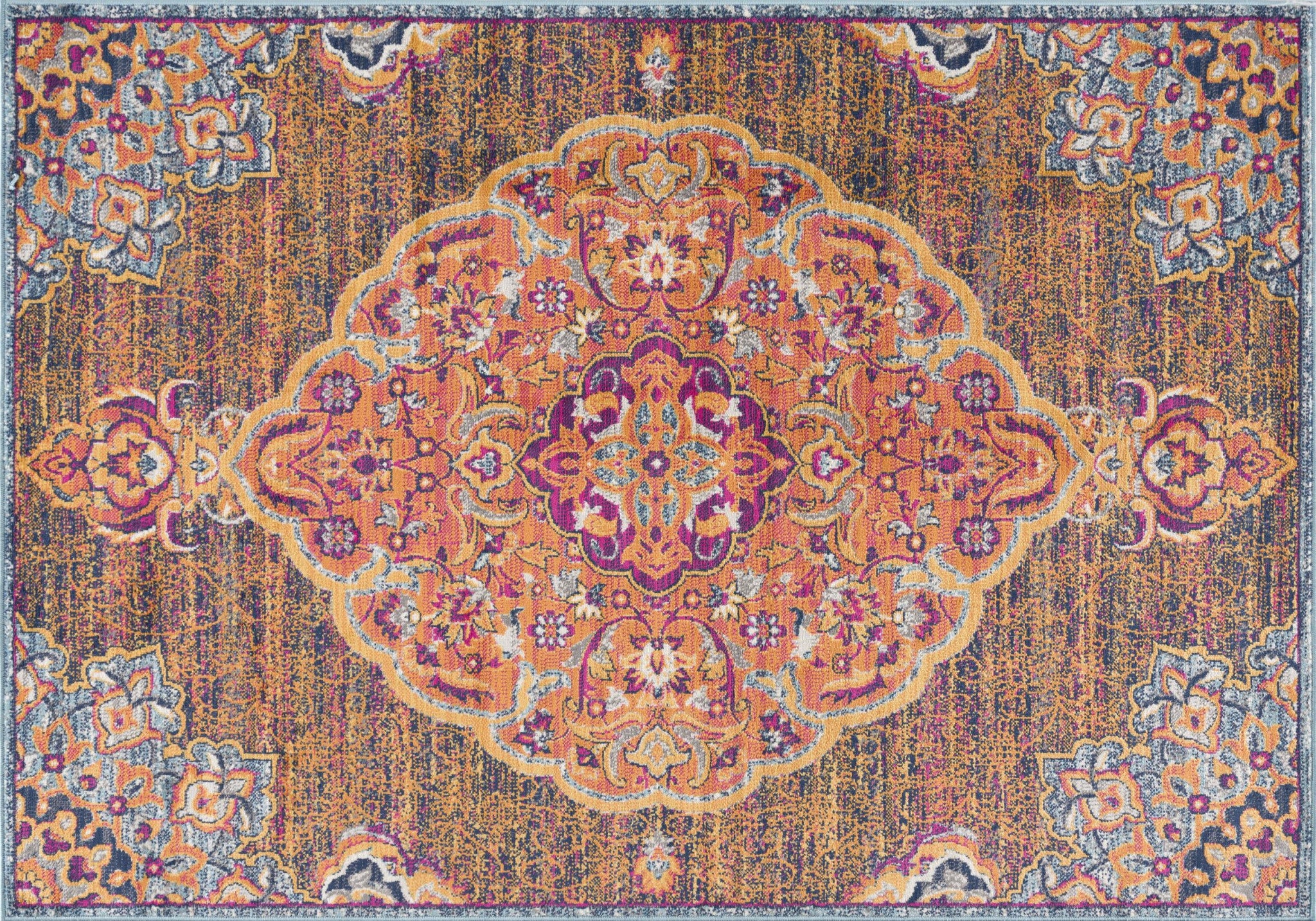 7' X 10' Rustic Orange Medallion Area Rug-Area Rugs-DECOROLALA