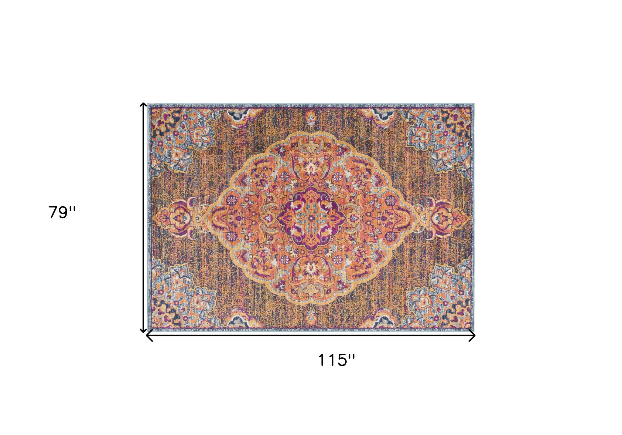 7' X 10' Rustic Orange Medallion Area Rug-Area Rugs-DECOROLALA