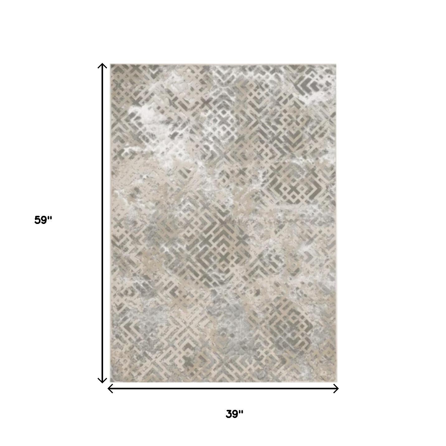 7' X 10' Sand And Light Blue Geometric Area Rug-Area Rugs-DECOROLALA