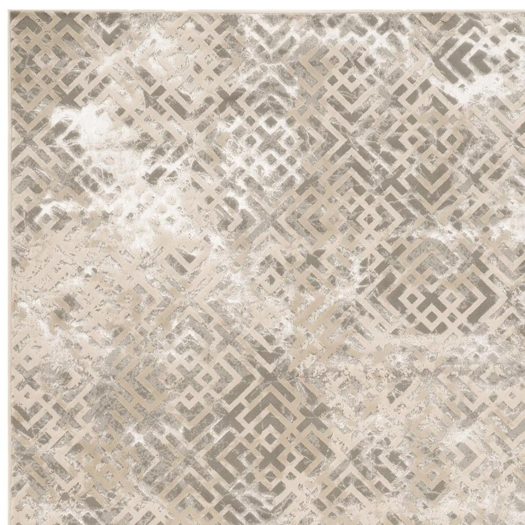 7' X 10' Sand And Light Blue Geometric Area Rug-Area Rugs-DECOROLALA