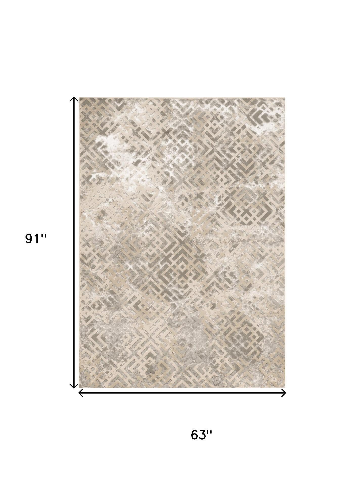 7' X 10' Sand And Light Blue Geometric Area Rug-Area Rugs-DECOROLALA