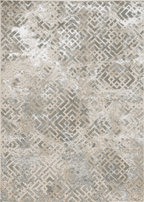 7' X 10' Sand And Light Blue Geometric Area Rug-Area Rugs-DECOROLALA