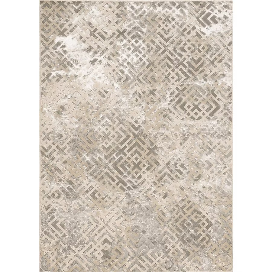 7' X 10' Sand And Light Blue Geometric Area Rug-Area Rugs-DECOROLALA